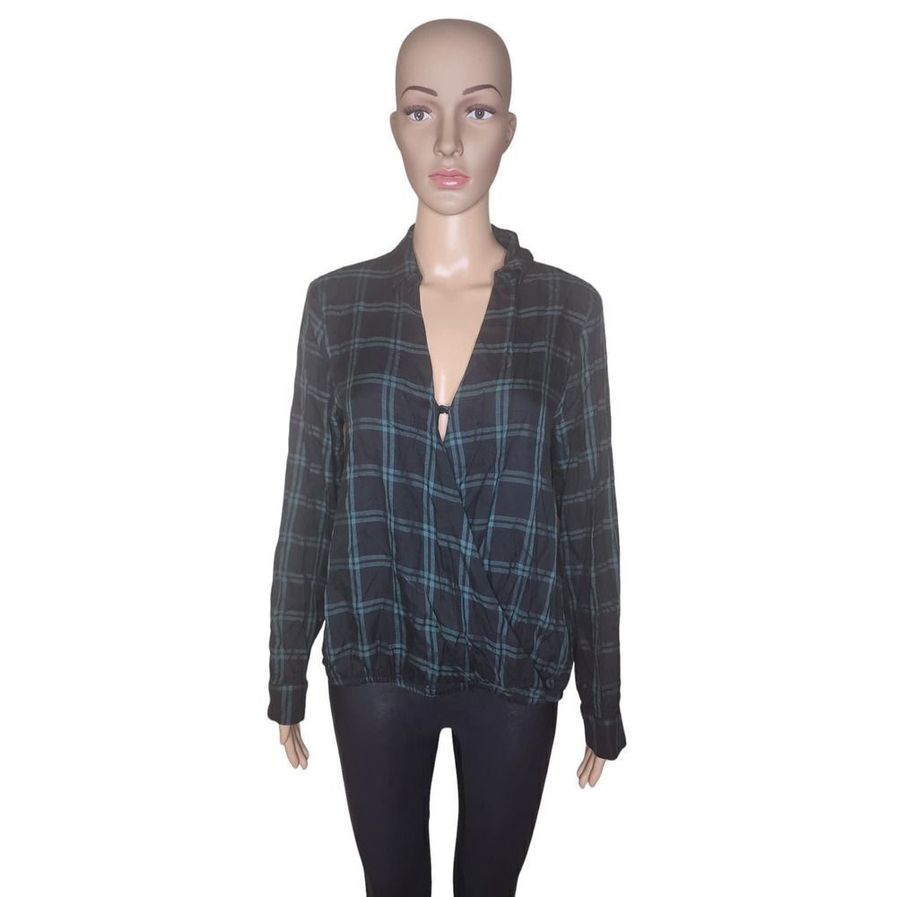 Madewell Women's green plaid surplice long sleeve blouse Size Medium